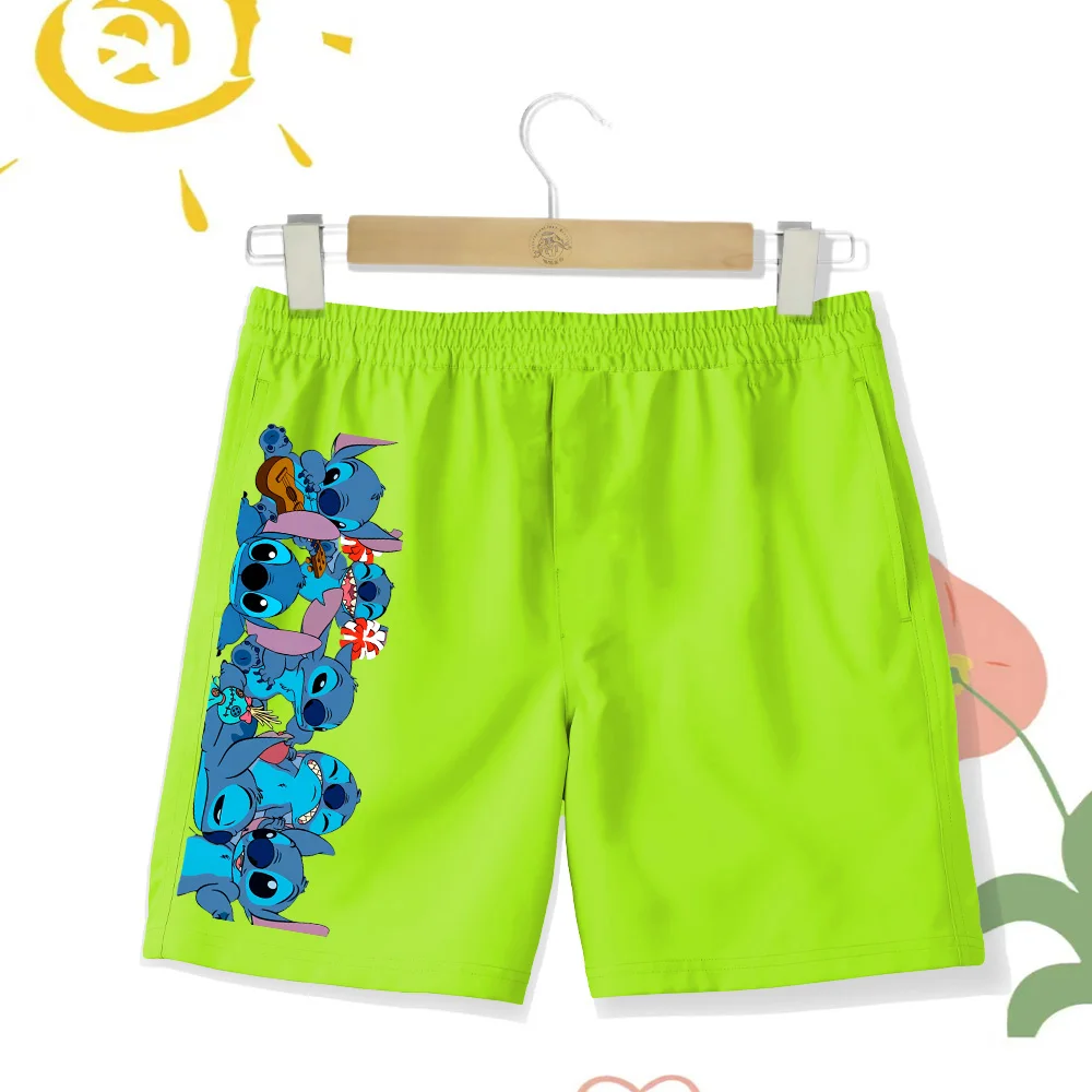 Seasonal multi-color printed Stitch children's breathable beach pants, soft comfortable, breathable shorts, quick drying durable