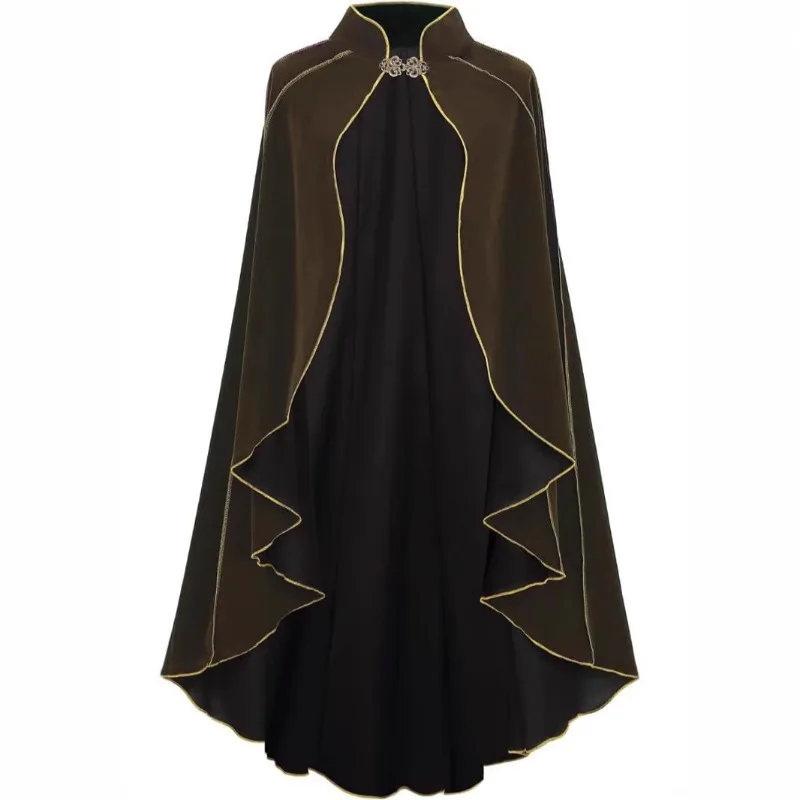 

Новый средневековый замшевый плащ с винтажной золотой отделкой, накидка на Хэллоуин для сценических выступлений и костюмов