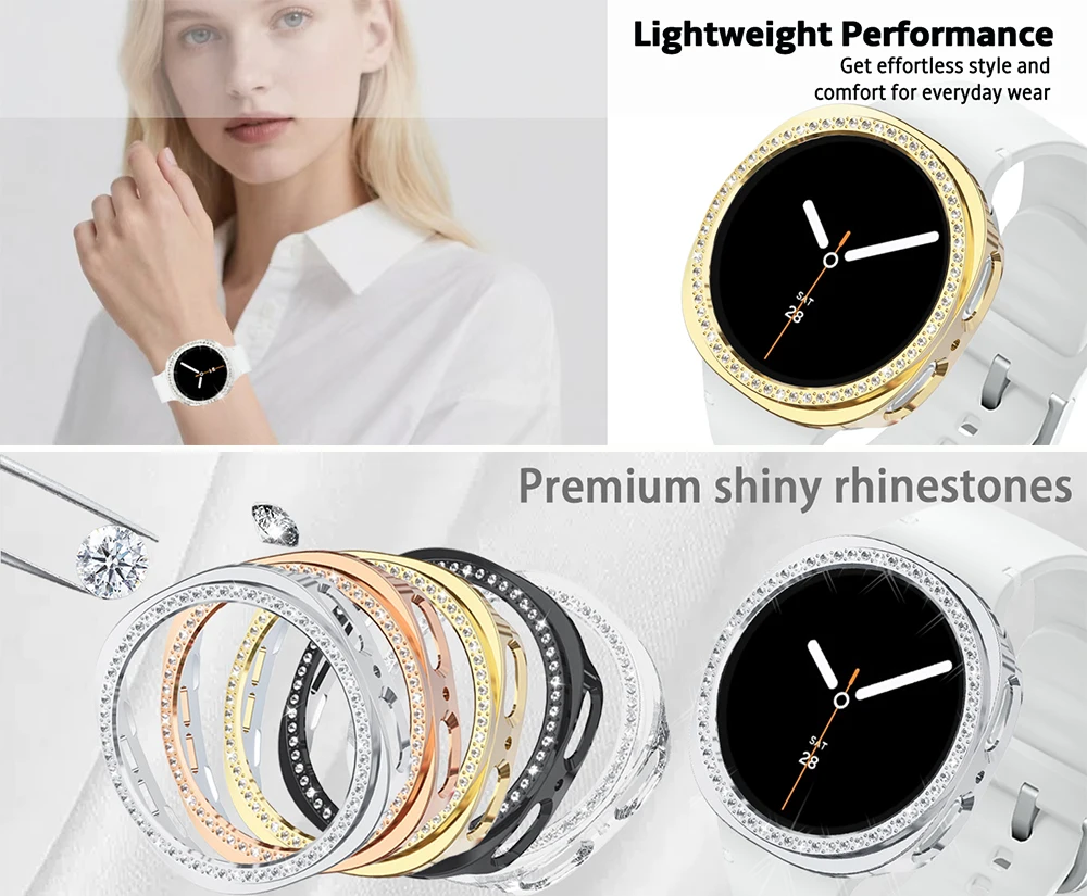 Diamant-Uhrengehäuse für Samsung Galaxy Watch 8 9 40/44mm, Ausgehöhltes Schutzgehäuse mit Funkelnden Strasssteinen, für Elegante Damen – Detail 1