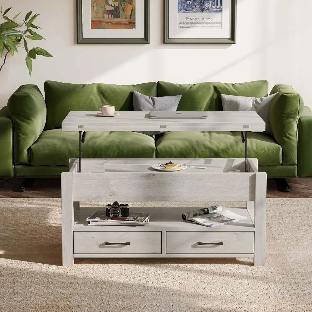 Coffee Table Lift Top, Multi-function Convertible Coffee Table With Drawers And Hidden Compartment, Converts To Dining Table
