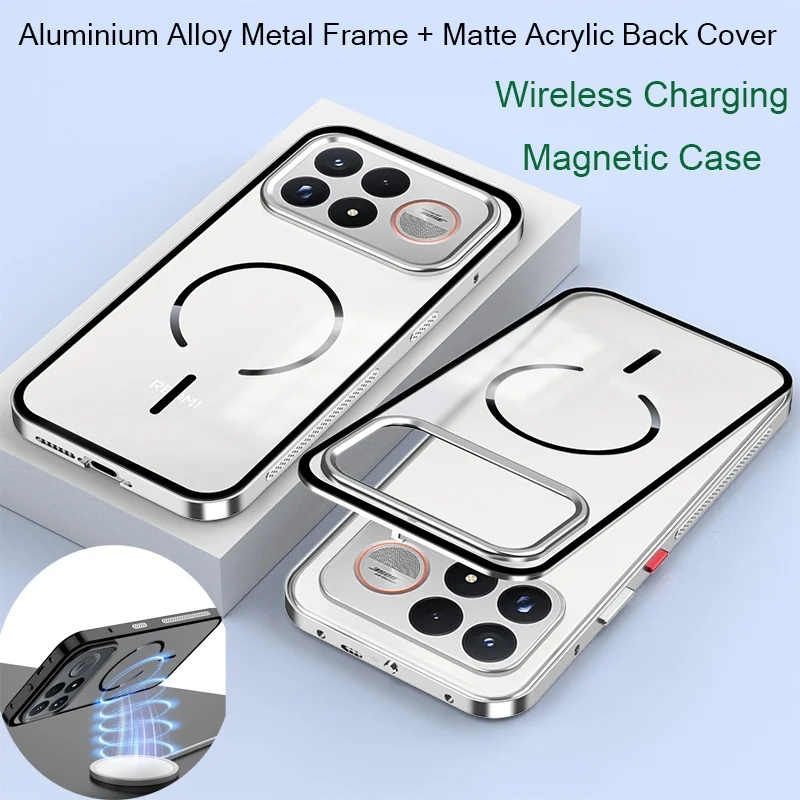 Metal Snap Buckle Phone Case For POCO F9 Pro Ultra 5G Case For Magsafe Magnetic Wireless Charging Shockproof Transparent Cover