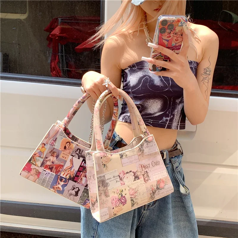 

Top Quality Pu Leather Printing Handbag Tote Luxury Bag For Women Large Capacity Shoulder Bag Lady Chic Graffiti Crossbody Bag