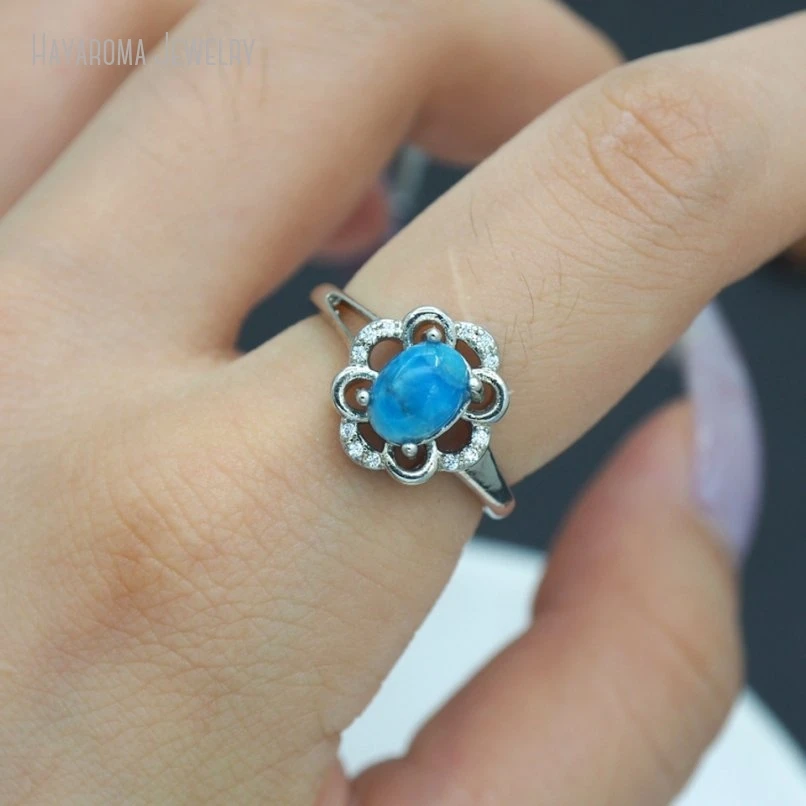 10Pcs Semi-precious Stone Apatite Cubic Zirconia Geometric Oval Plant Flower Silver Color Invisible Setting Ring RM51359