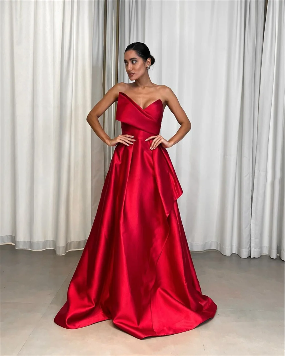 Jessica Red Off-shoulder Prom Dresses Luxury Satin Women Evening Dresses A-shaped Elegant Wedding Party Dress فساتين سهرة