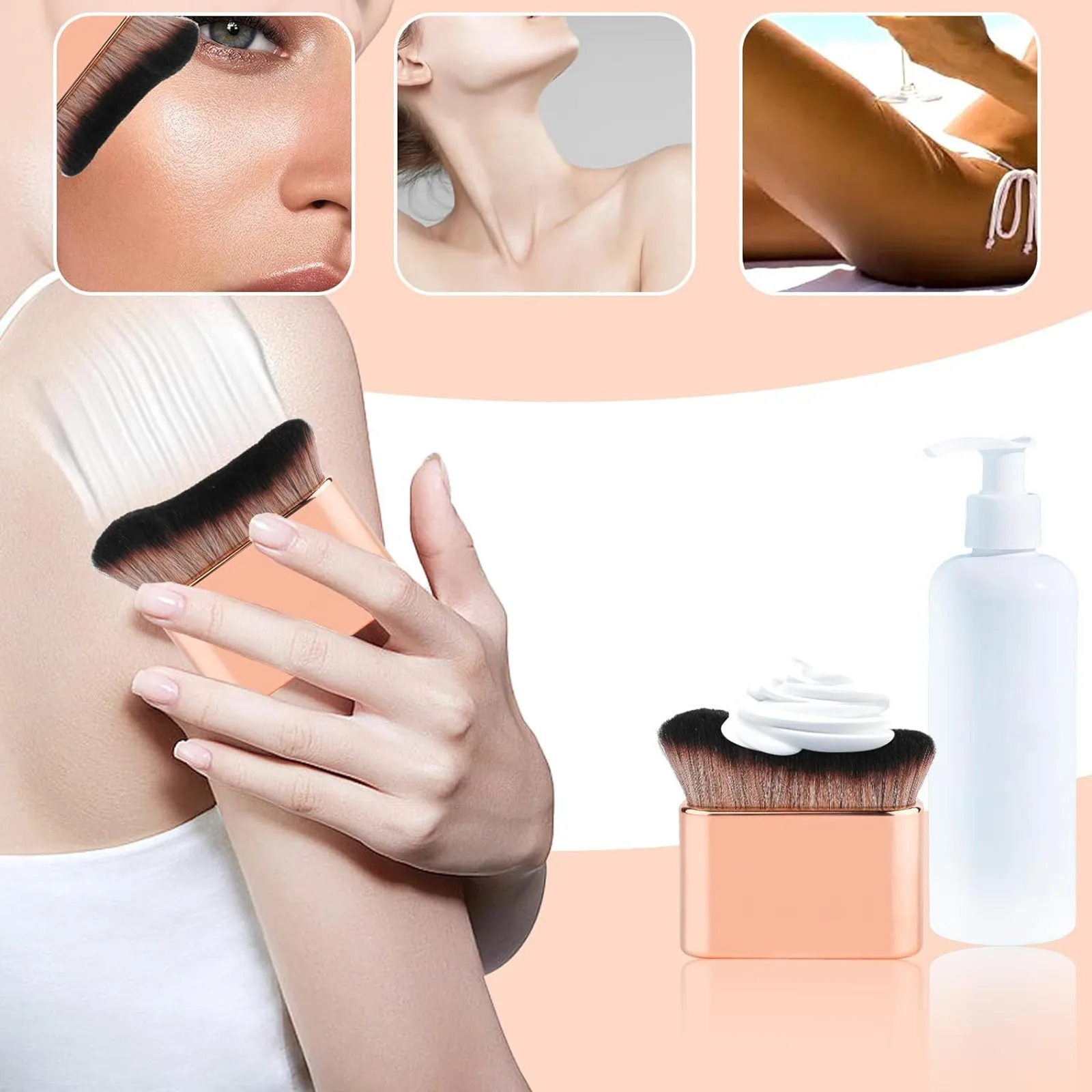 Brocha bronceadora, brocha de maquillaje corporal con aplicador de cerdas suaves, brocha de protección solar, brocha de base para pierna Kabuki, brazo, cuello, cara trasera