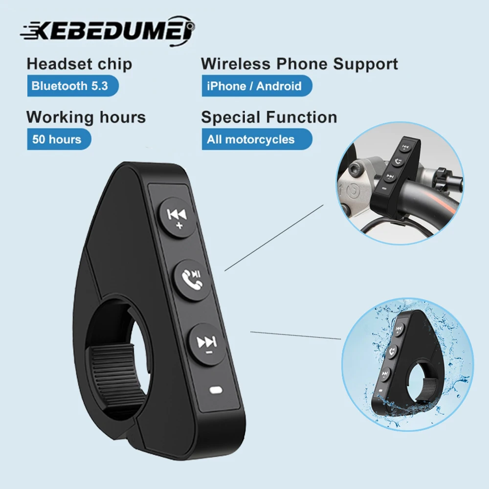 Kebidumei Bluetooth 5.3 Handlebar Remote Controller For Helmet Headset Motorcycle/Bike Waterproof Wireless Media Controller