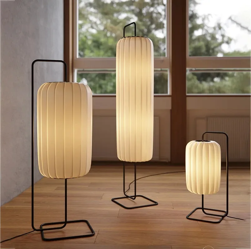 

Wabi sabi pleated Silk Floor Lamp Creative Art Design geometric Vertical lamp for Living Room Bedroom Study Corner standing lamp
