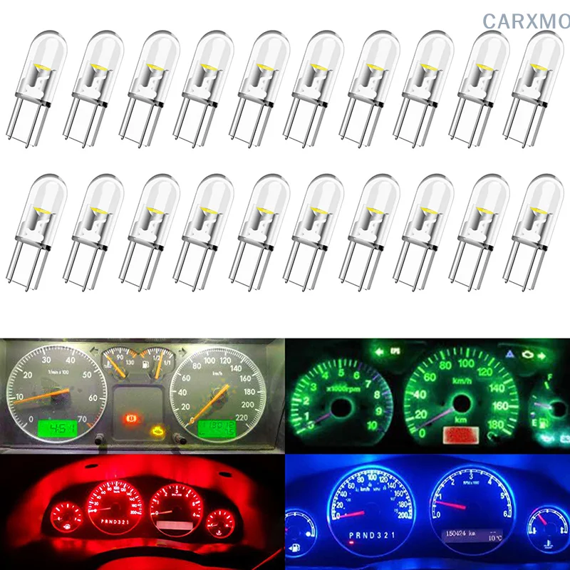 10Pcs T5 LED Super Bright Cob Lights Wedge Dashboard Gauge Car Warning Indicator Instrument Cluster Lamp