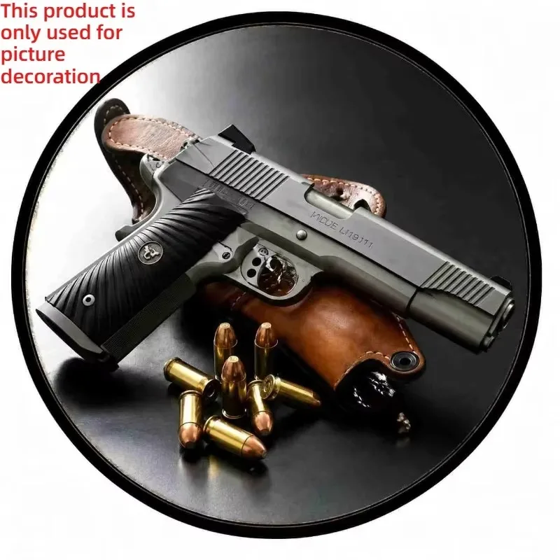20x20cm Retro Metal Round Wall Plaque, Classic Firearm Element Printed Iron Sign, Garage Man Cave Decorative Ornament Gift