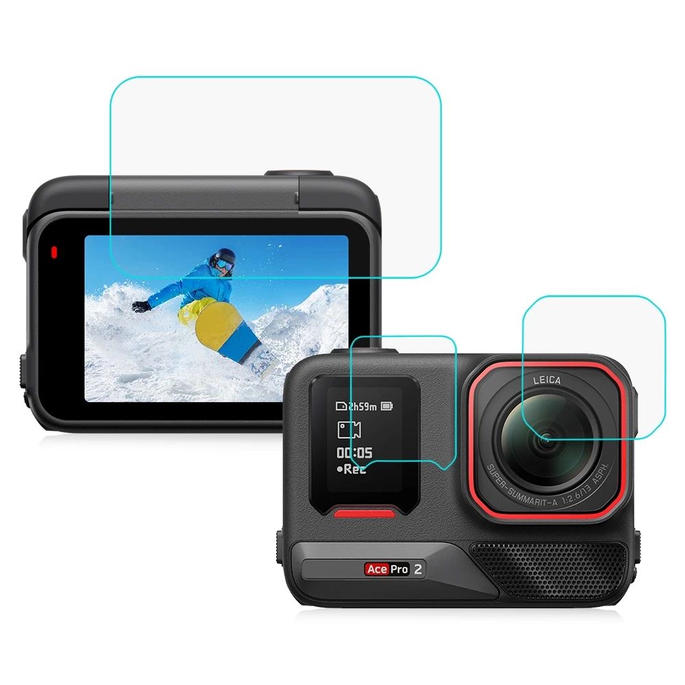 PULUZPer Insta360 Ace Pro 2 Schermo posteriore e anteriore e pellicola in vetro temperato per lenti Proteggi schermo 3 in 1