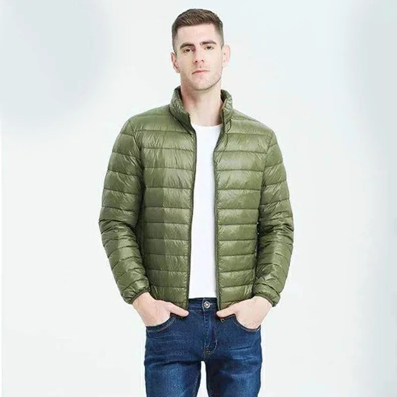 M-5XL Autumn and Winter New Men's Cotton Lightweight Standing Collar Solid Warm Jacket Casual Versatile Cotton Coat