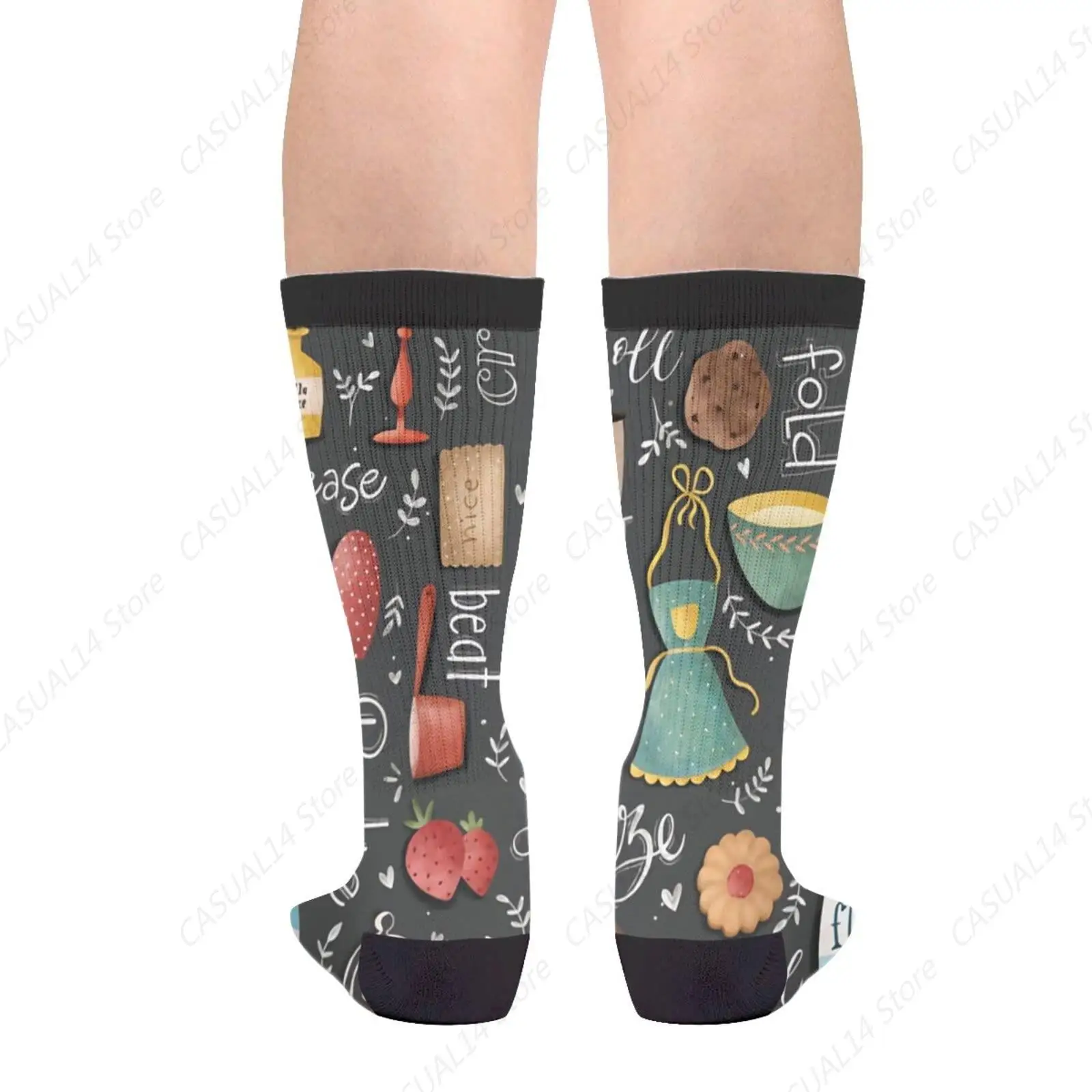 Baking Love Men Women Funny Crazy Novelty Crew Tube Socks, Casual Athletic Sport Dress Socks