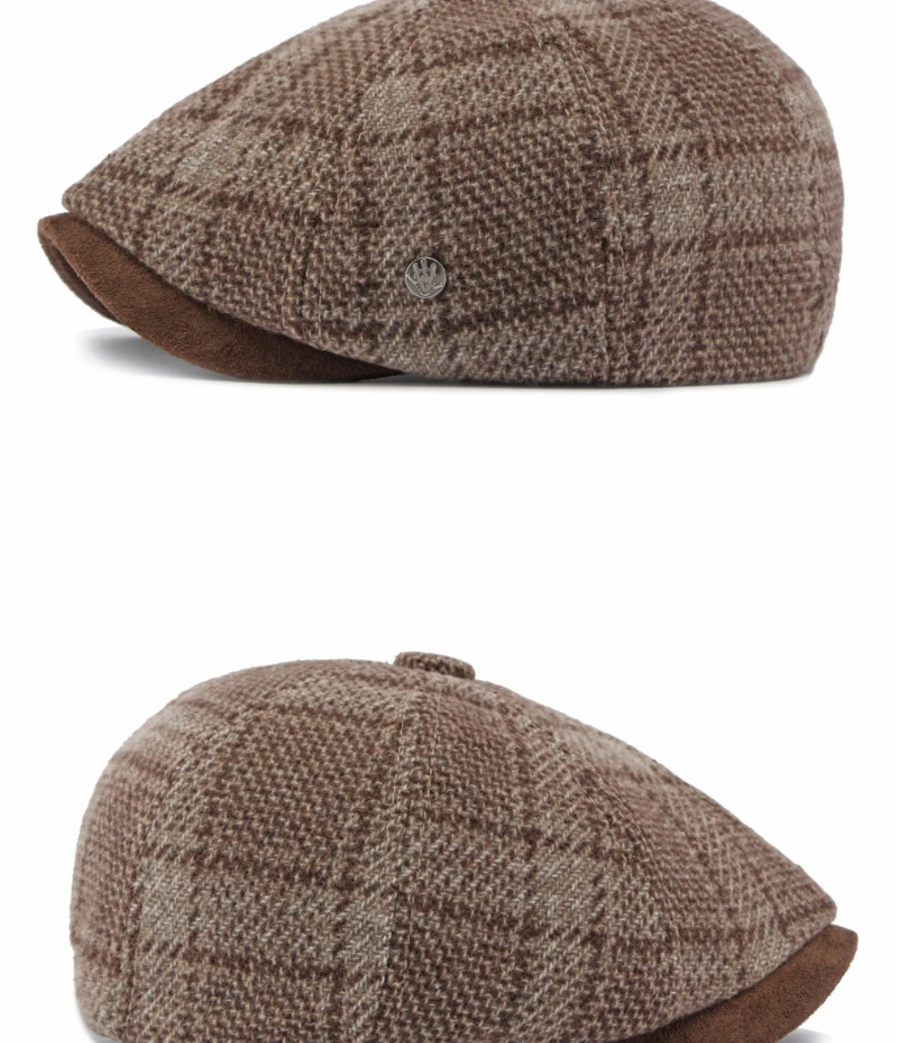 HT5160 Baskenmützen für Männer und Frauen, Künstler- und Maler-Wollmütze, Unisex Ivy Flachmütze, 2026 Neue Herbst-Winter Karierte Achteckige Baskenmütze – Detail 11