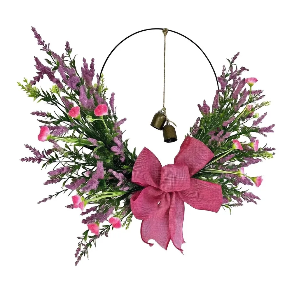 1Pc Red Handmade Floral Wreath 50cm Lightweight Plastic Hanging Door Decor For Spring Valentine Party
