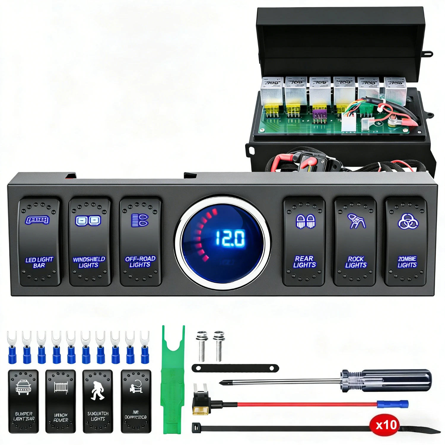 Waywe 6 عصابة 12 فولت لوحة مفتاح متأرجح صندوق التتابع نظام التحكم في الدائرة ث/80A قواطع يغطي ل جيب رانجلر JK JKU 2007-2018