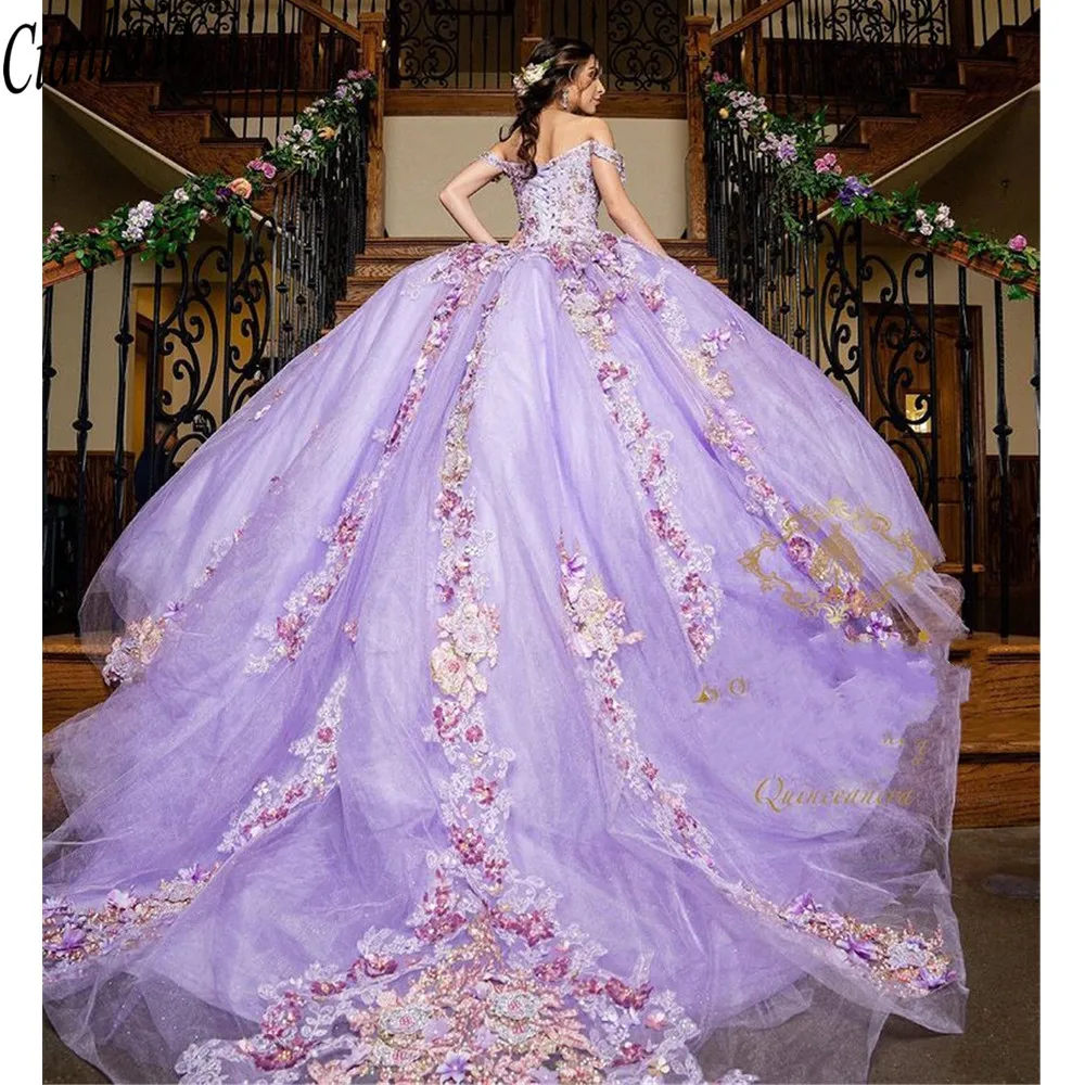 

Purple Beaded Puffy Ball Gown Quinceanera Dresses Beads Sweet 16 Dress Pageant Gowns vestido de 15 anos XV