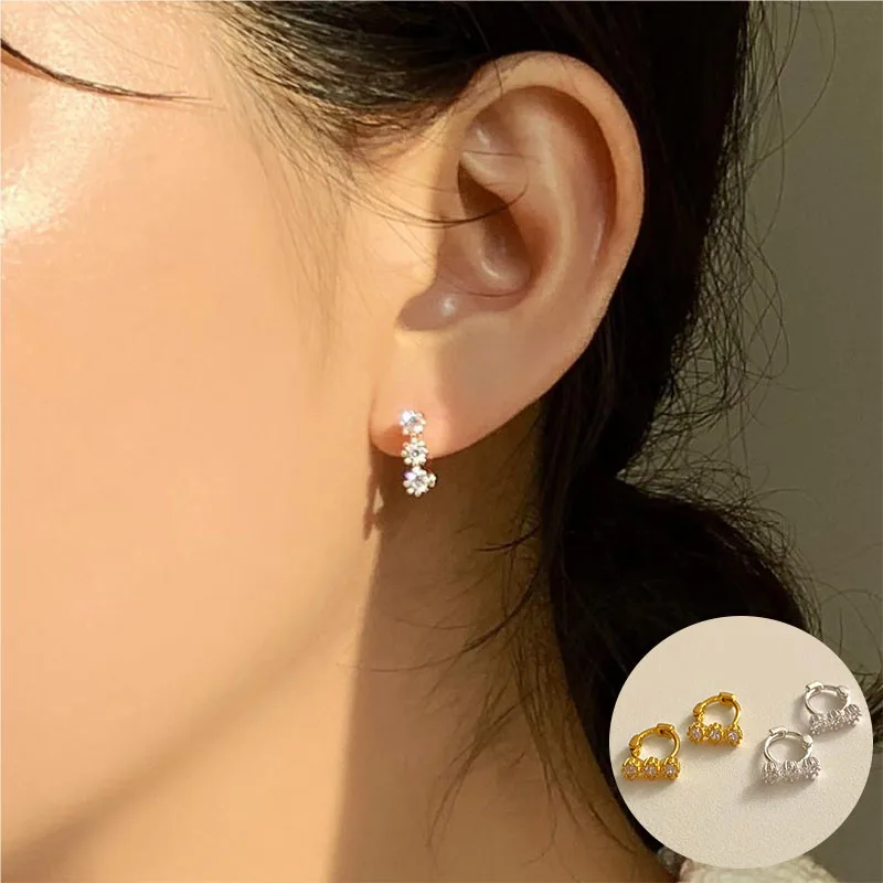 

100% 925 Sterling Silver Zircon Geometric Hoop Earrings for Women Girl Simple Round Design Jewelry Party Gift Dropshipping