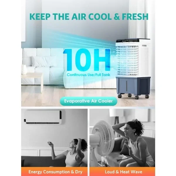 Air Choice-enfriador de aire evaporativo 3 en 1, dispositivo de enfriamiento de pantorrilla 1300CFM con temporizador de 12H, Control remoto, 4 paquetes de hielo y tanque de agua de 5,3 Gal