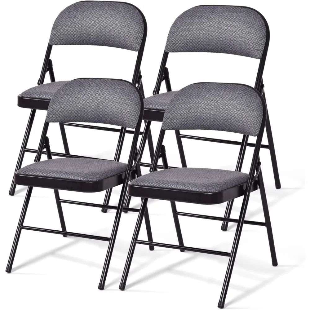 

4 Pack Folding Chairs, Fabric Dining Chair Set with Padded Seat & Metal Frame, Indoor Outdoor Upholstered Commercial Seat for H