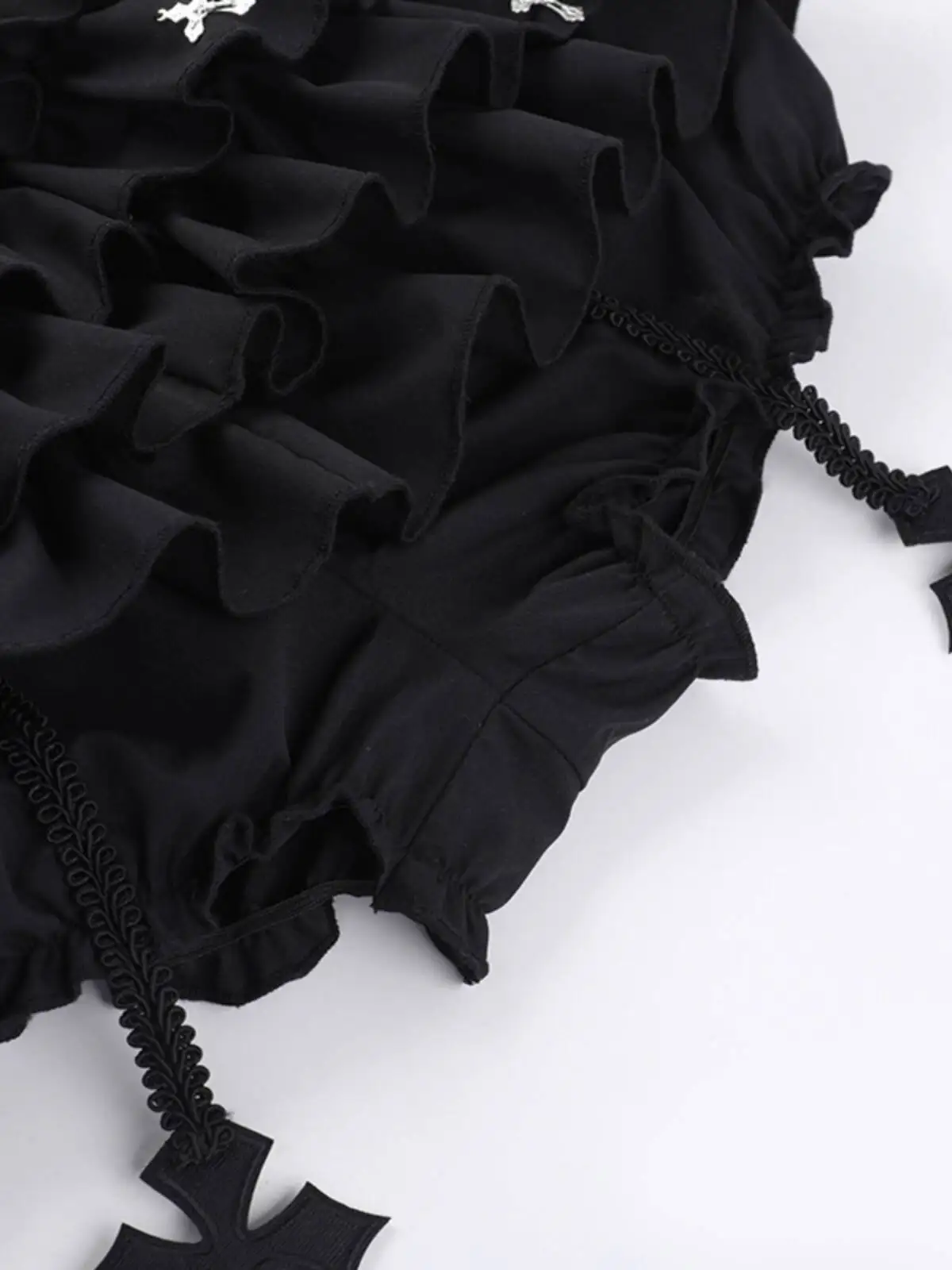 Gothic Punk Women Mini Skirts 2025 Trendy Y2K Mini Skirt Cross Embroidered Tiered Puff Subculture Punk Skirt