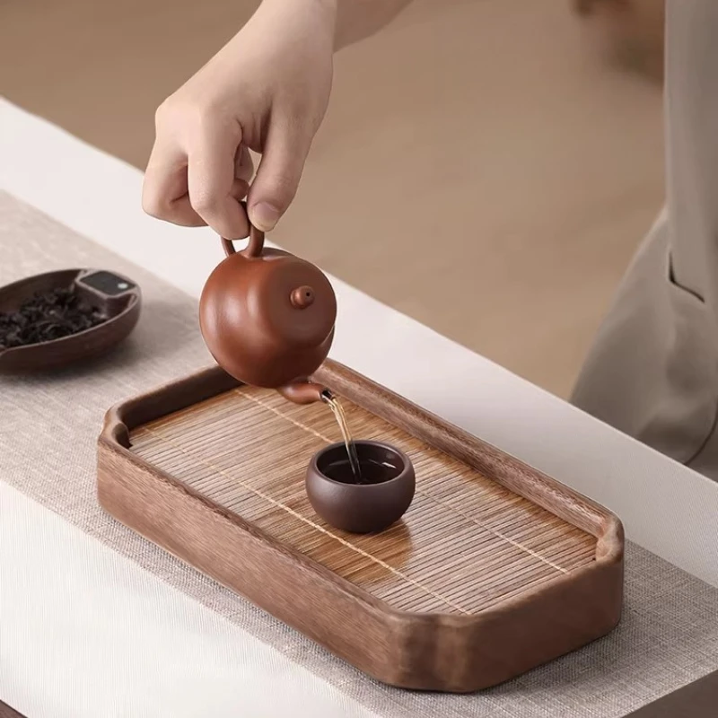 Small Luxury Tea Tray Walnut Wood Home Rectangular Tea Tray Shapes Serving Modern bandeja de bambu para cozinha Tea Supplies