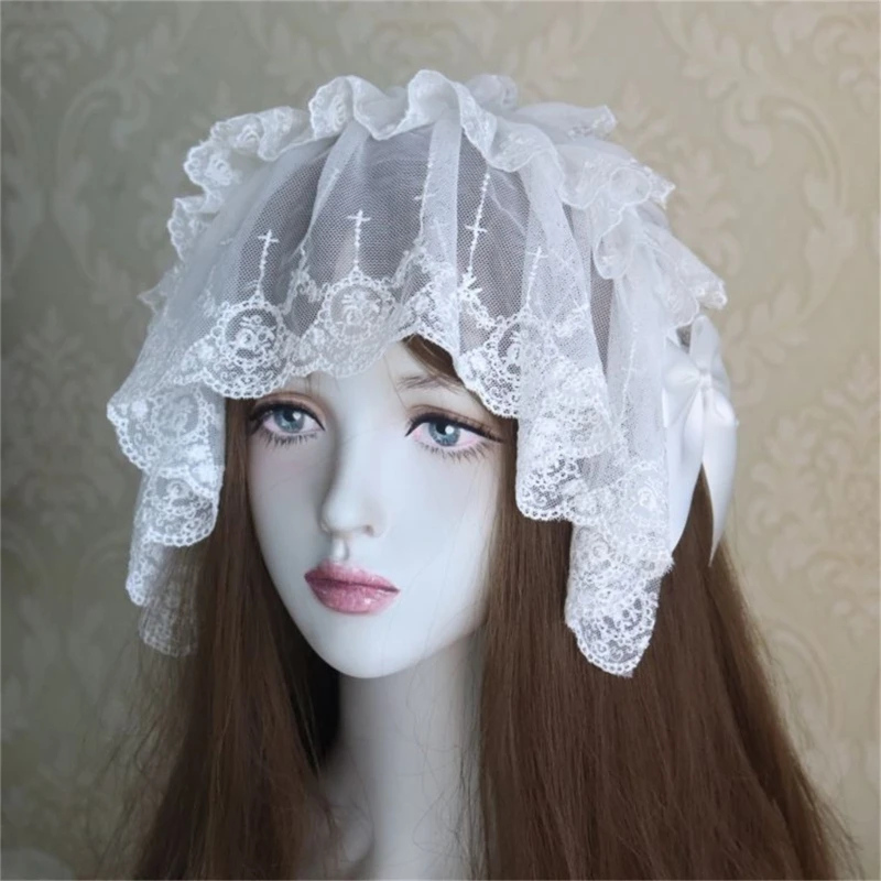 

Lace Headbands Subculture Gothic Bows Headwear with Flouncing Headwear Clip