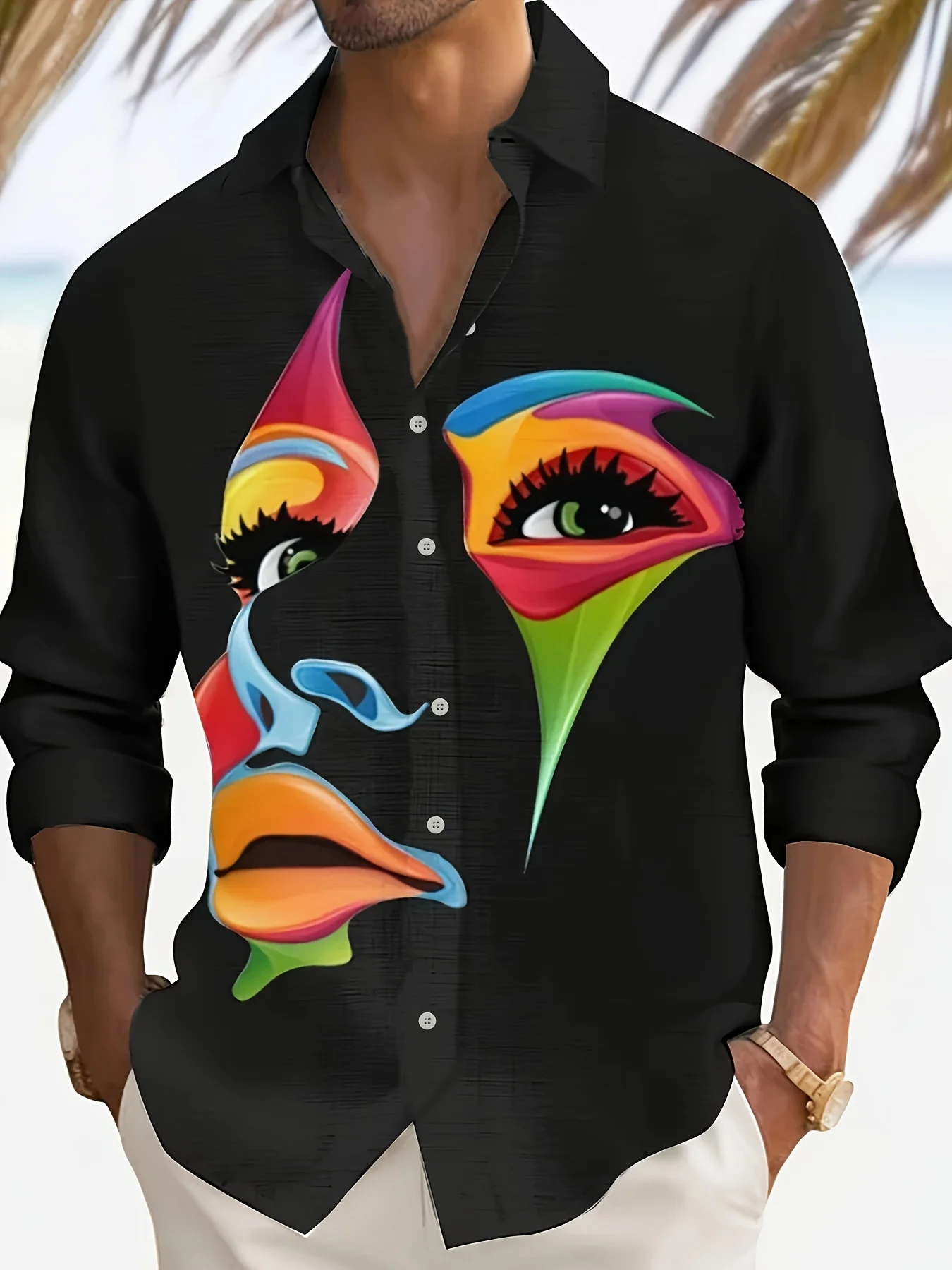 

Men's long sleeve button down shirt, spring and fall, artistic style, suitable for men's gifts