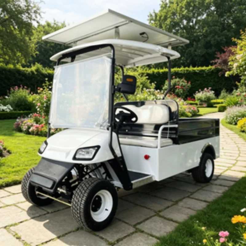 Stylish Faster 60V 72V 2 Seats Smart Electric Golf Cart For Golf Course 12-Inch Off-Road Tires Rear Cargo Box Solar Panel