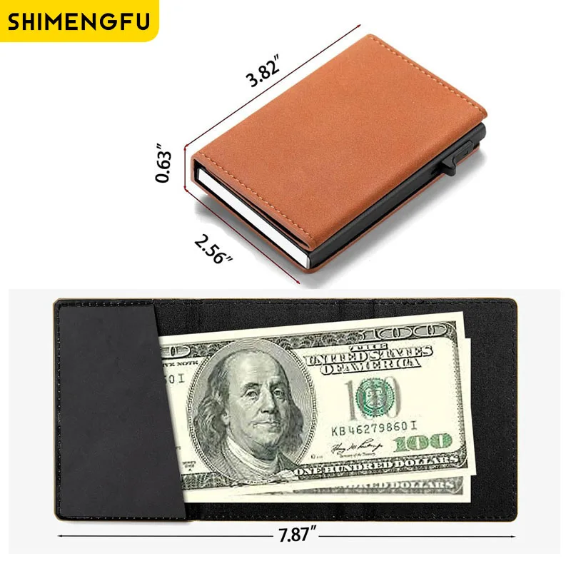 Slim RFID Smart Wallet for Men And Women Minimalist Metal Credit Card Holder Pop-Up Black Purse Small Size