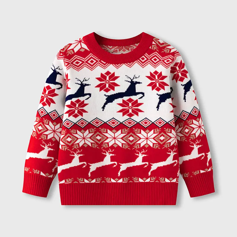 

Kids Cute Christmas Elk Jacquard Warm Knitted Crew Neck Pullover Sweater Toddler Knitwear Boys Girls Autumn Winter Xmas Sweaters