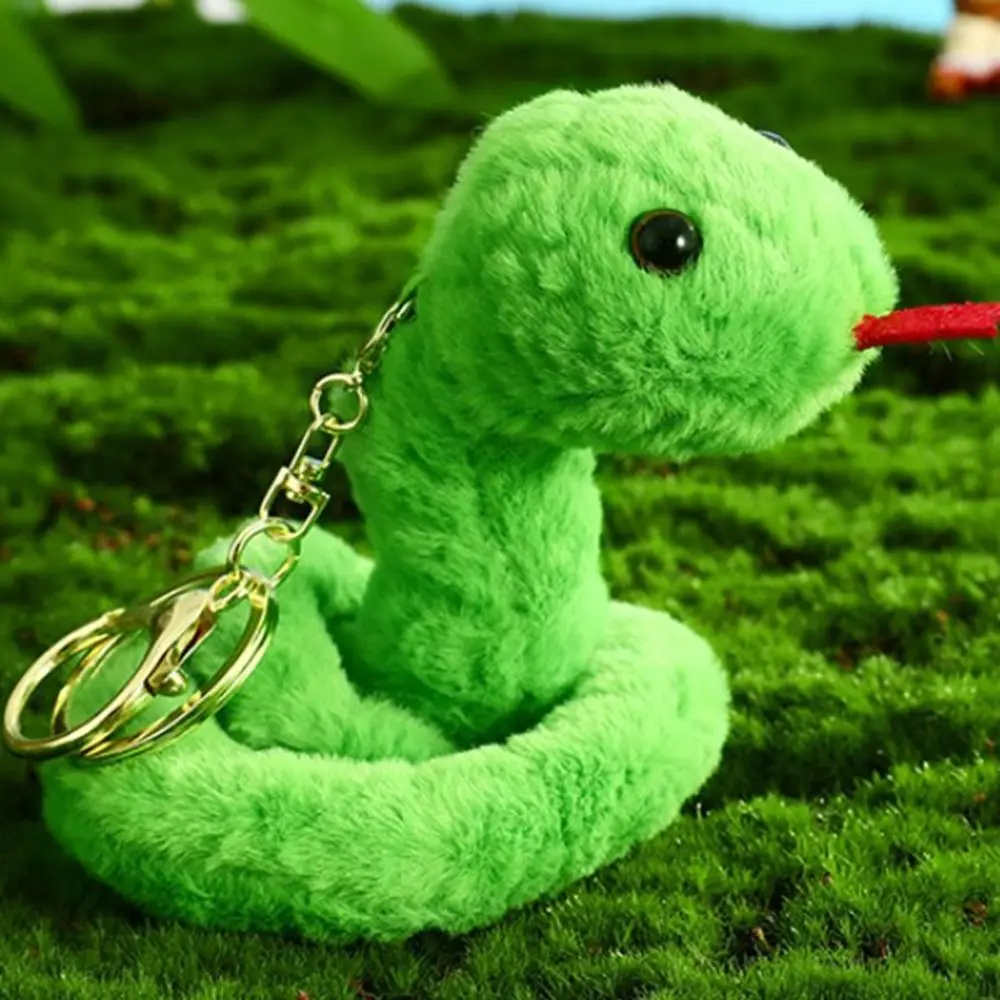 Funny Cartoon Animal Snake Keychain Furry Cute Snake Stuffed Dolls Bag Hanging Key Decor Plush Toys Pendant Children