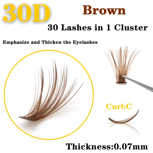 Imagen 2 del producto Extensiones de Pestañas 3D Naturales Marrón 30D, 60 Paquetes, Volumen Ruso, Pestañas de Visón Sintético, Pestañas Individuales en Racimo, Maquillaje, Cilia TOP