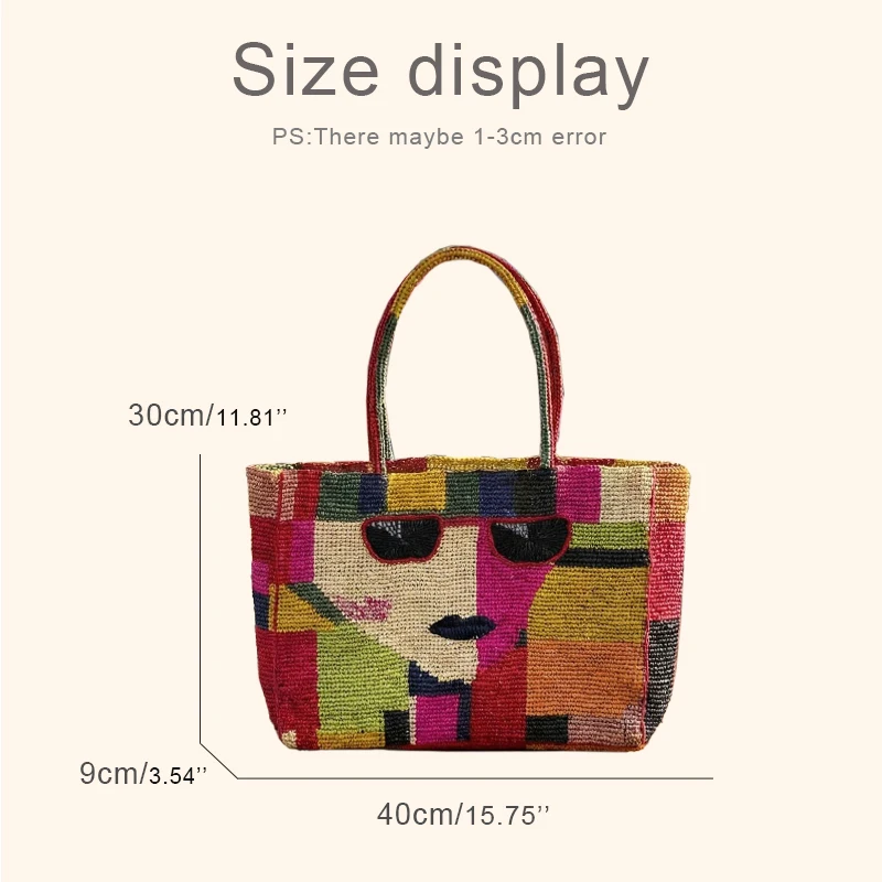Hand Woven Beach Straw Bags For Women Luxury Designer Handbag Purses 2026 New In Grass Lattice Rainbow Pattern Underarm Shoulder