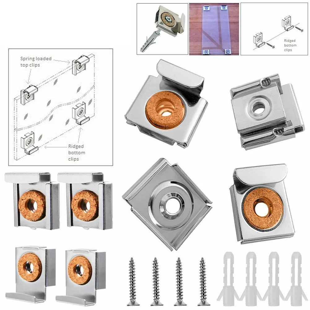 YTOM-Kit de fijación para colgar en la pared del espejo del baño, Clips sin marco, abrazadera de suspensión de montaje, soportes de pared cromados, abrazaderas, 4 piezas