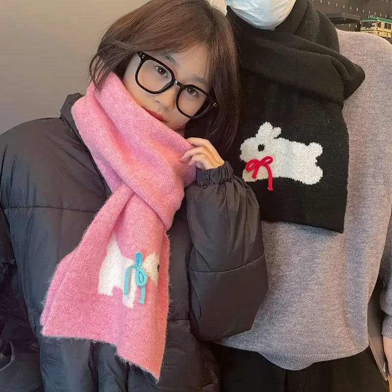 Cute Cartoon Scarf Women 2024 Knitted Scarf Girls Fall And Winter Warm Bow Decoration 2024 2024 Fall And Winter Design