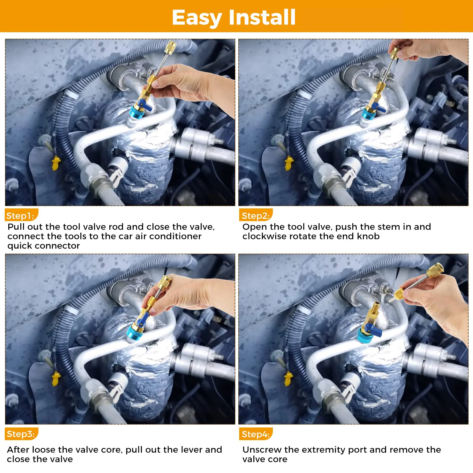 R134A R12 Valve Core Quick Remover Installer High Low Pressure Valve Core Remover Tools Kit for R13A Refrigerant Air Conditioner