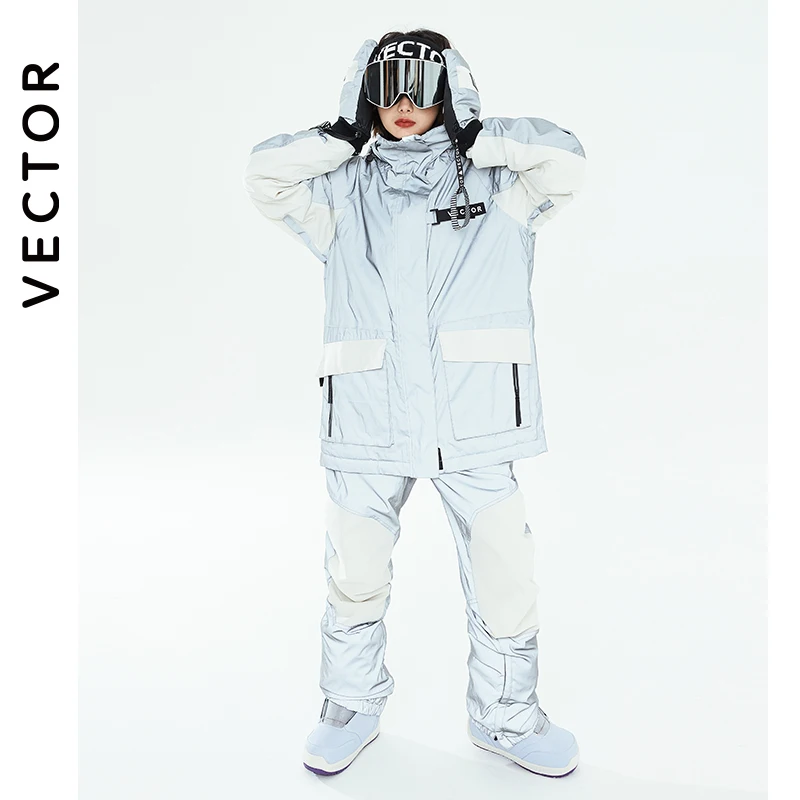 VECTOR Men Women Warm Ski Suit Set Hooded Ski Pants Waterproof Windproof Reflective Ski Snowboard Jacket Pant Outdoor Clothing