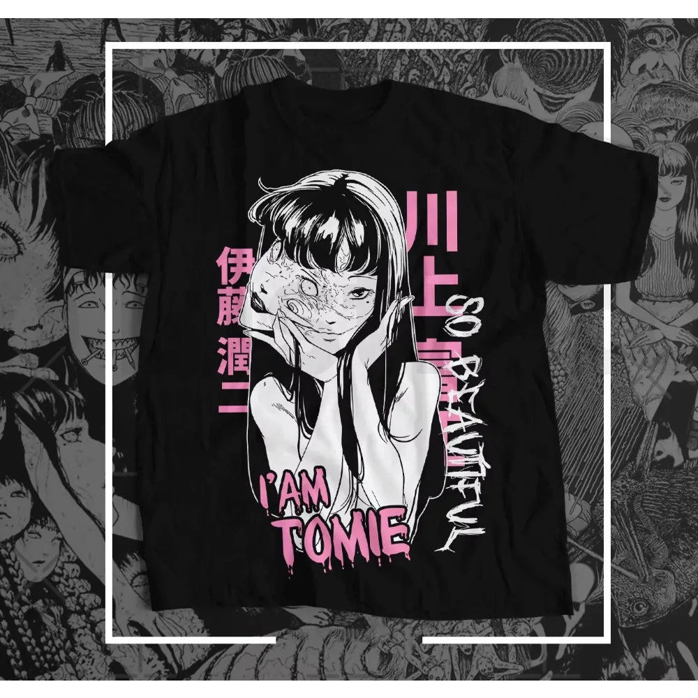 Junji Ito Tomie Horror Manga Graphic T-shirt Vintage Washed Anime Merch Harajuku Unisex Oversized Crew Neck Cotton Short Tee Top