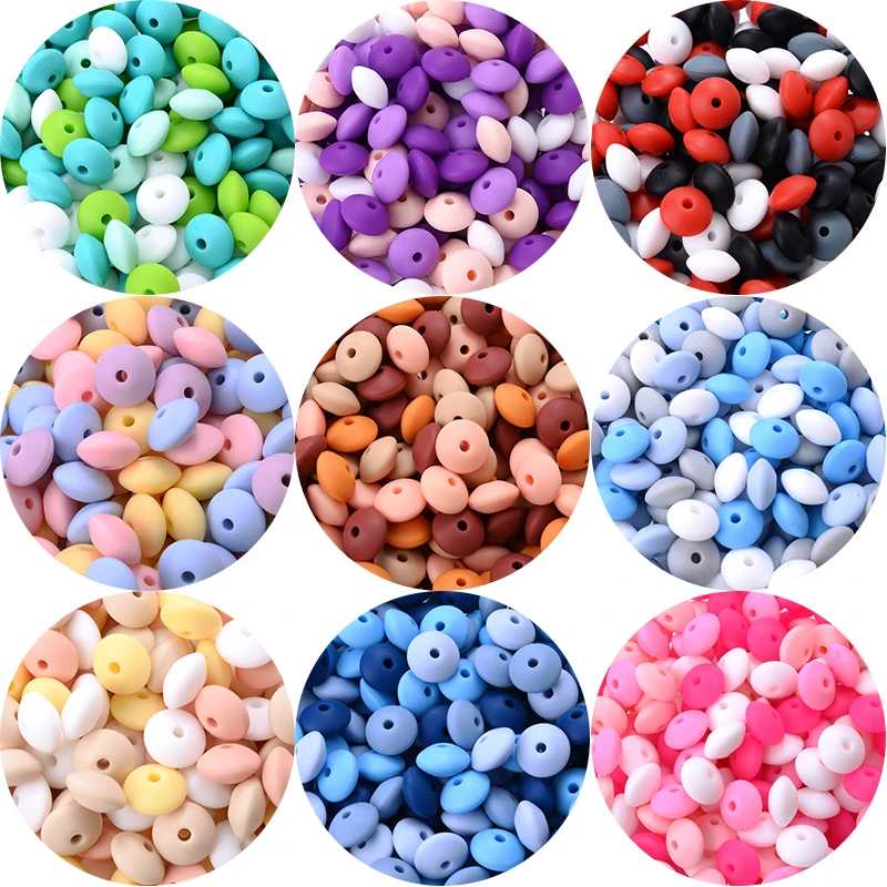 50/100Pcs 12mm Baby Silicone Beads Lentil Beads Food Grade DIY Pacifier Clip Necklace Bracelet Teether Toys Products Accessories