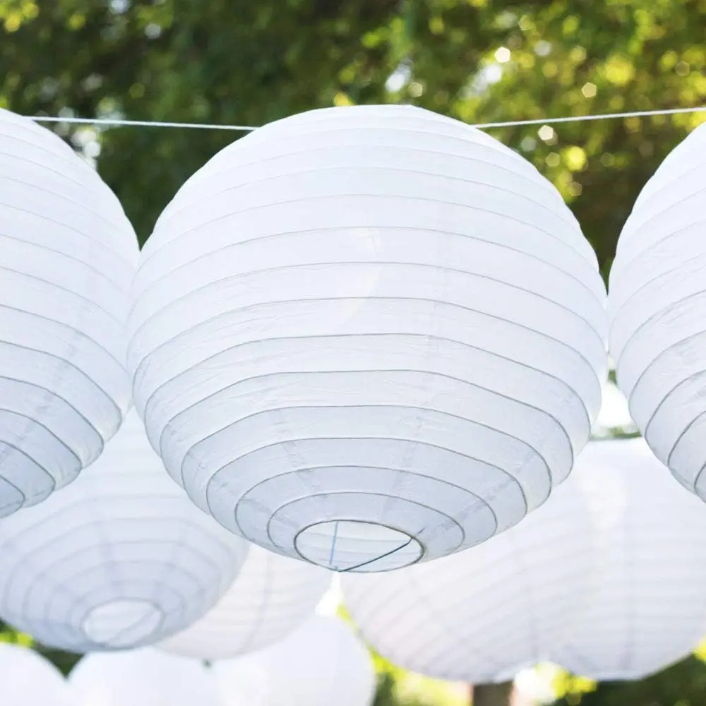 12PCS White  Paper Lanterns Hanging Round Paper Lanterns Decoration Chinese Lanterns for Celebration Party（10cm，20cm，30cm）