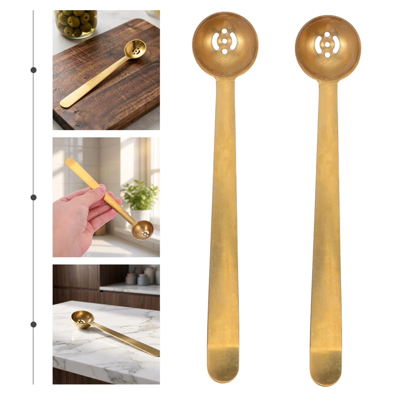 2Pcs Stainless Steel Slotted Olive Spoon Rustproof Draining Strainer Multi-Purpose Kitchen Serving Tool Canning Accessory Easy