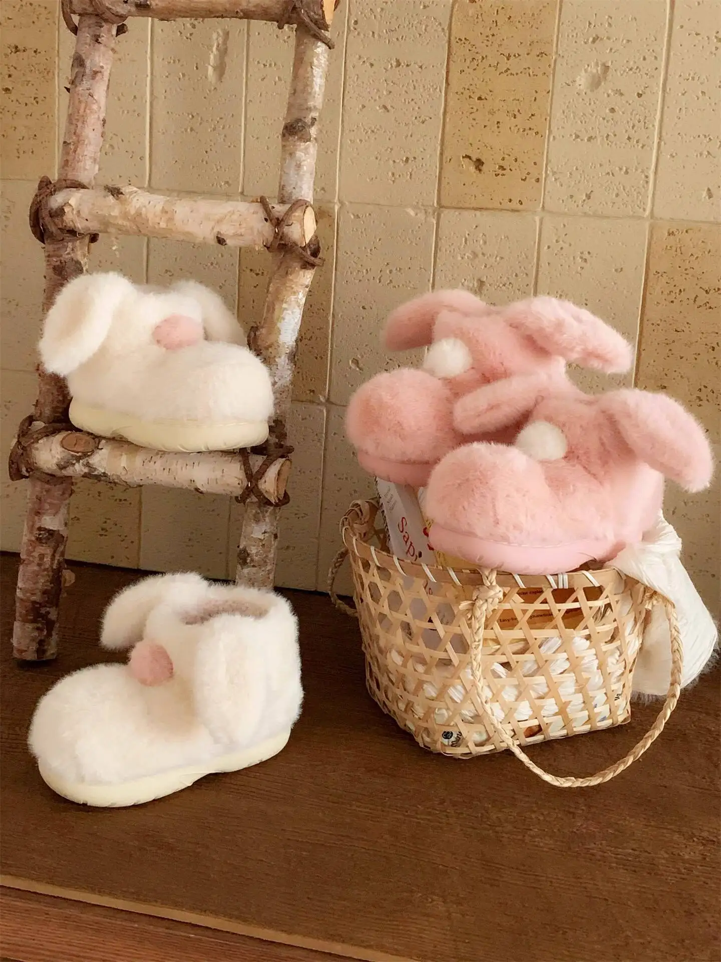 

Women Rabbit Home Slippers 2025 Autumn Winter Cute Bunny Ear Furry Winter Indoor Household Slippers Warm Non Slip Snow Boots