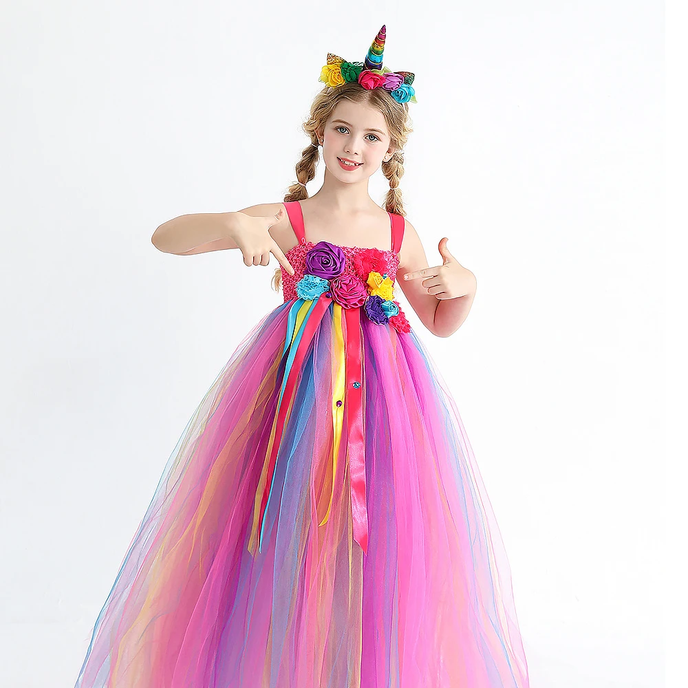 

Fashion Girls Rainbow Dress Baby Unicorn Tutu Dress for 1St Birthday Dress Kids Unicorn Party Dresses Flower Girls Wedding Dress