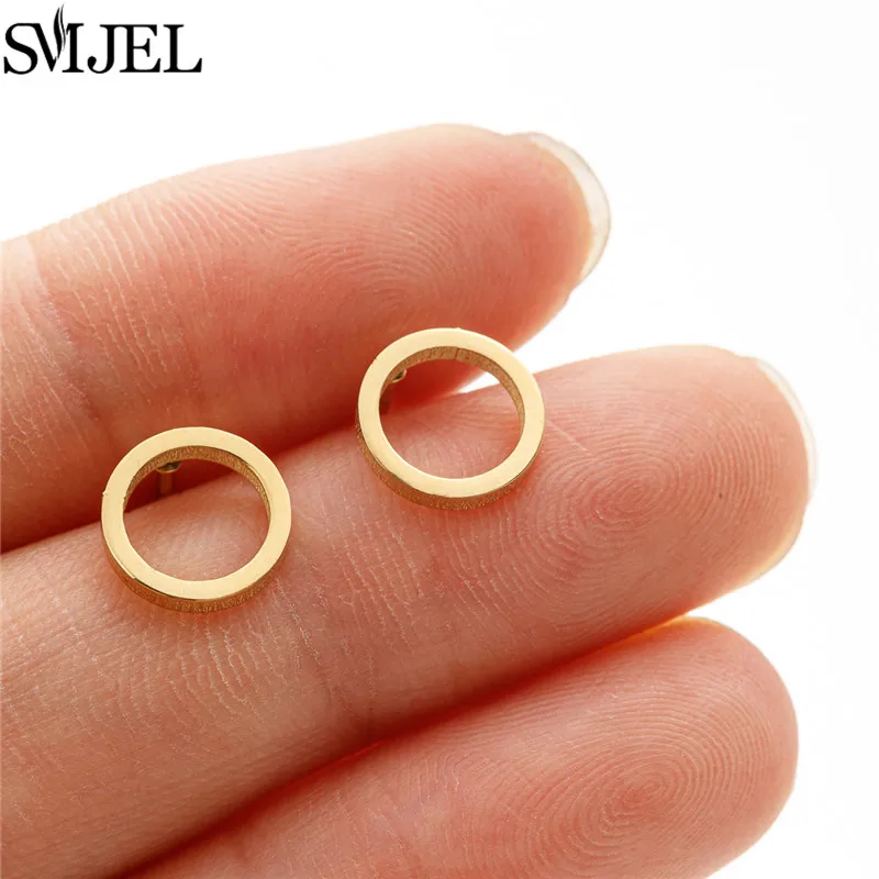 10Pairs Simple Stainless Steel Round Earrings Studs for Women 2024 Trending Gold Color Geometric Ear Cartilage Earing Jewelry