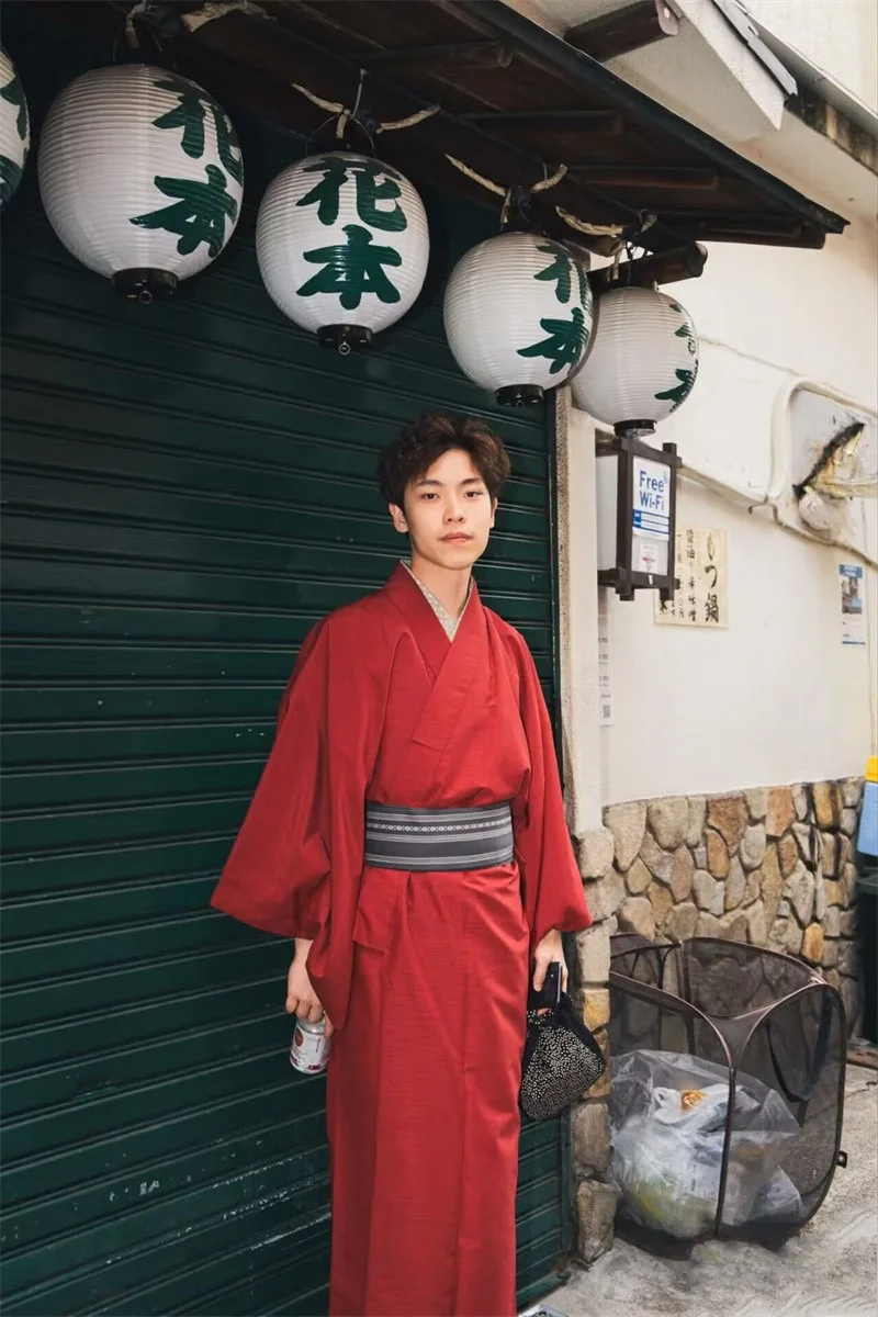 2026-new-traditional-kimono-bathrobe-samurai-robe-men's-photo-shoot-japanese-style-set-long-sleeve-loose-fit-polyester