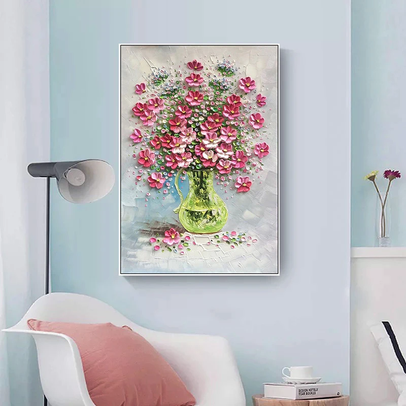 

Modern thick texture knife oil painting abstract three-dimensional flowers painting handmade on canvas for room decoration