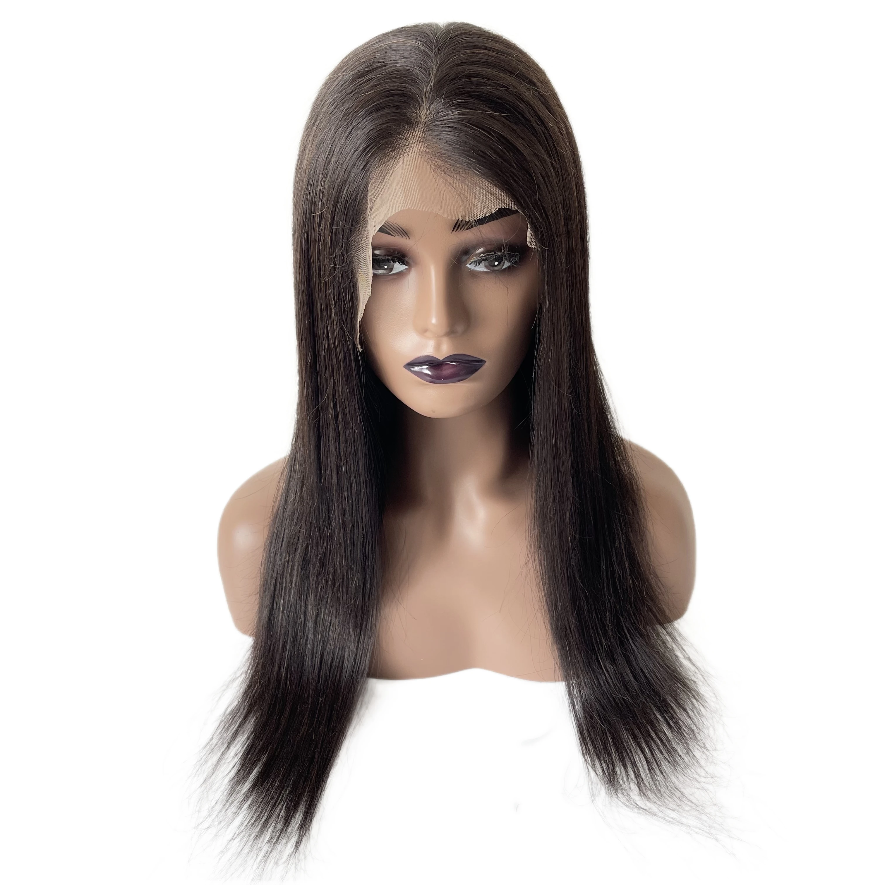 Peruca perimetral para mulher negra, cabelo humano virgem brasileiro, cor natural, densidade 150%, top de seda 4x4, renda cheia com PU, 16 polegadas