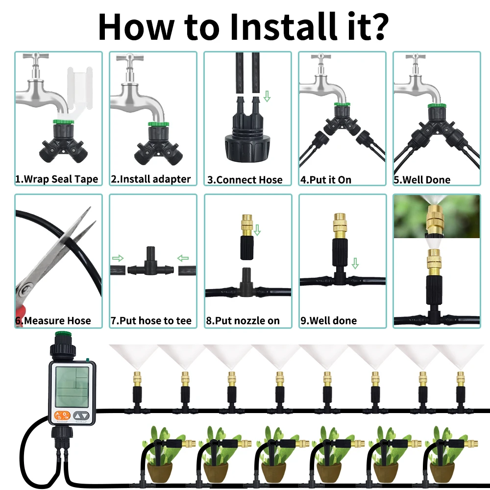 5M-30M na zewnątrz System chłodzenia mgłą nawadnianie ogrodu podlewania 1/4 \'\'mosiężne dysze Atomizer 4/7mm wąż do szklarni Patio
