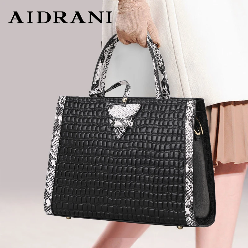 

Aidrani Women's genuine leather handbag fashion crocodile patterned cowhide bag large capacity luxury brand bag