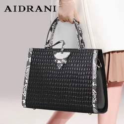 Aidrani  Women's genuine leather handbag fashion crocodile patterned cowhide bag large capacity luxury brand bag